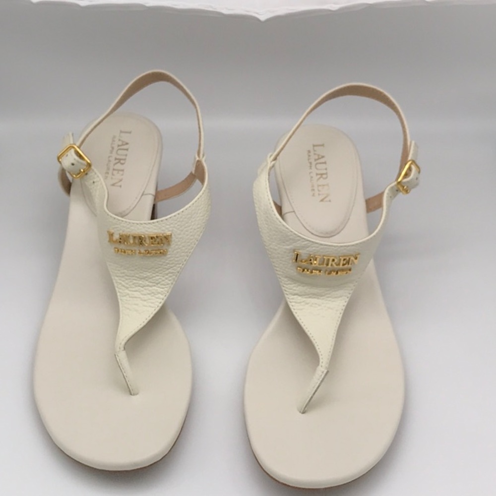 Ralph Lauren Wescott cream  tumbled, leather sandals, size 8.5 NWT